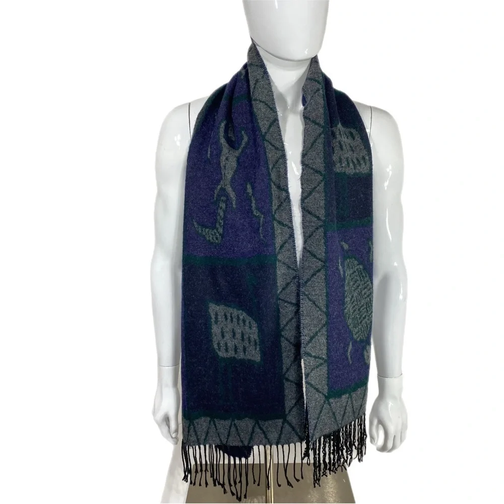 Soft Warm Cave Painting Animal Design Long Tassel Scarf